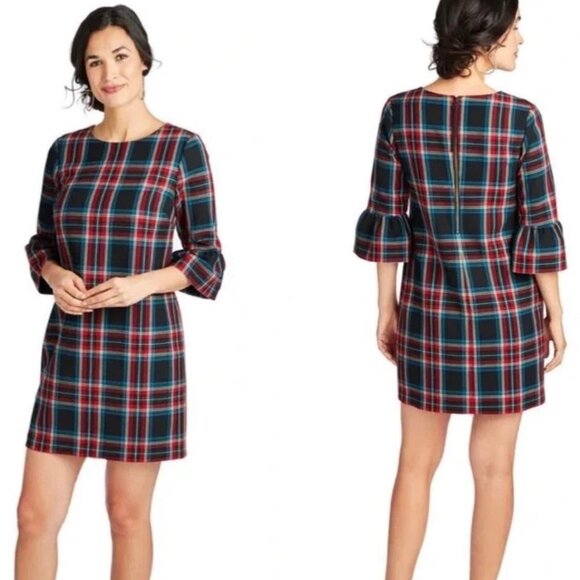 Vineyard Vines Jolly Tartan Plaid Greenwich Flutter Sleeve Dress - Picture 1 of 8